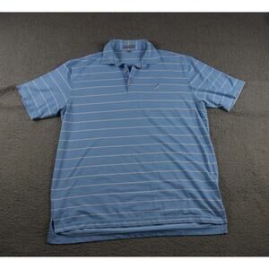 Peter Millar Summer Comfort Polo Large Blue White Striped Leaf Logo Golf